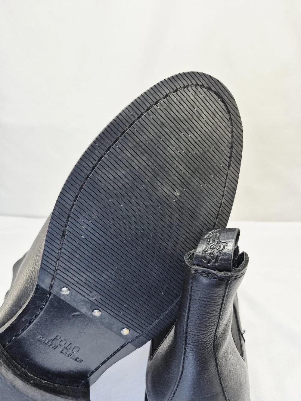 Polo Ralph Lauren Mens 12D Normanton Black Leather Ankle Boots Pull-On